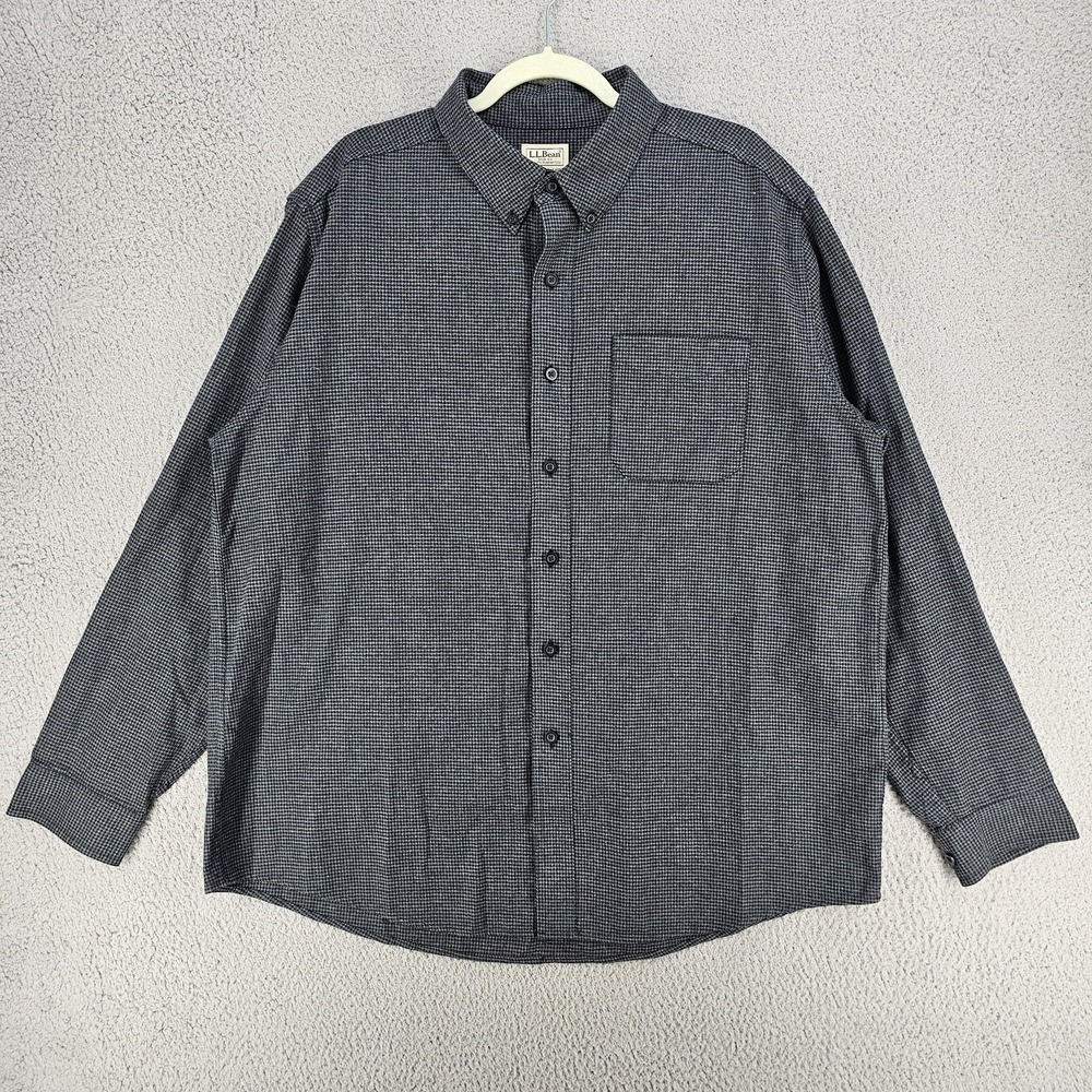 LL Bean Wicked Good Shirt Mens XL Traditional Gray Houndstooth Flannel 298276